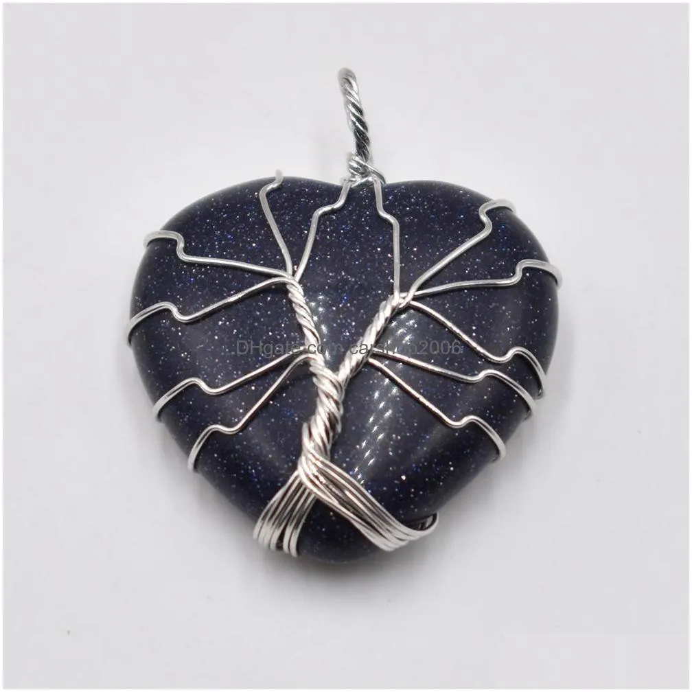 natural stone charms crystal tree of life heart pendants roses quartz wire wrapped trendy jewelry making wholesale