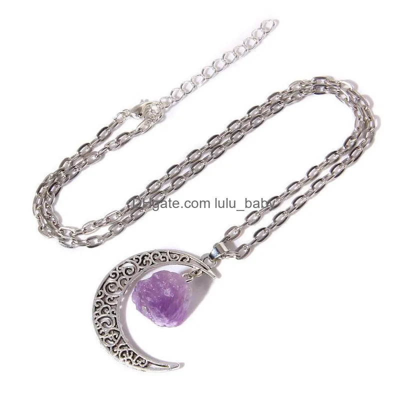 natural crystal rough stone pendant necklace design versatile silver moon pendant necklaces women gift