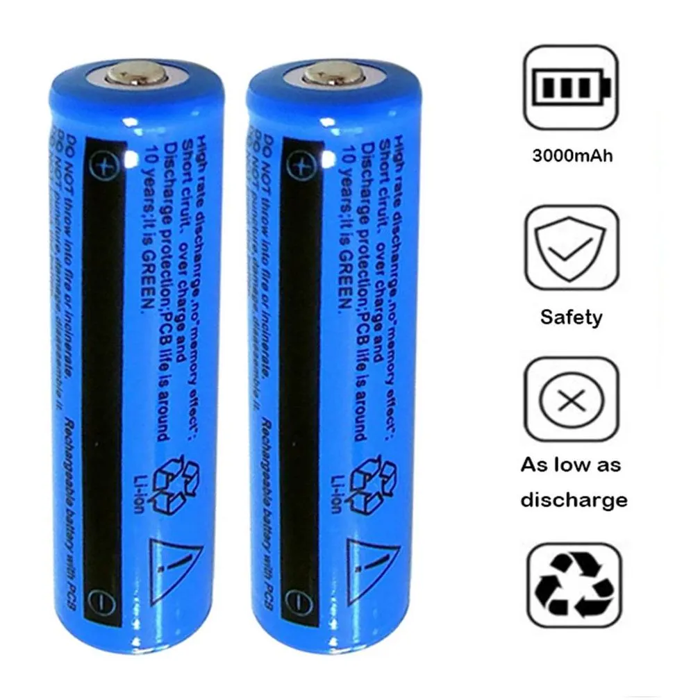 10pack high quality rechargeable 18650 battery 3000mah 3.7v brc li-ion 18650 battery 3000mah for flashlight torch laser