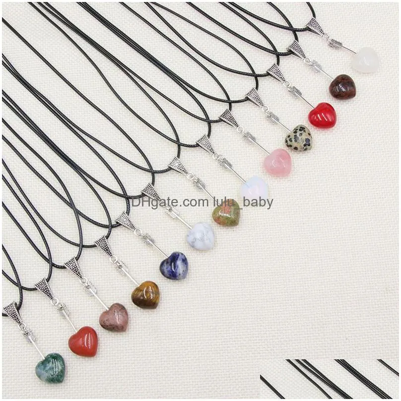 silver color arrow love heart shape pendant natural stone mixed necklace jewelry accessories making wholesale