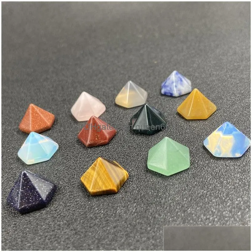 natural stone hexagonal pyramid cabochon beads rose quartz stones for reiki healing crystal ornaments necklace ring earrrings jewelry