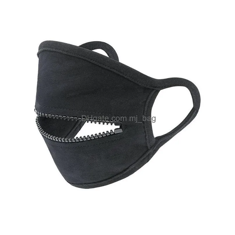 zipper design face mask black women man cycling protective mouth cover fashion masks cotton breathable sport mask
