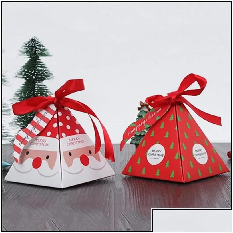 gift wrap merry christmas candy bags tree box xmas pyramid paper cookie storage bag drop delivery home garden festive party dhuza