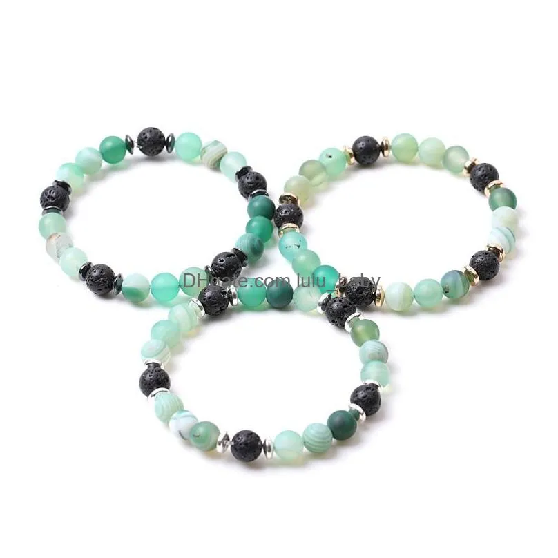 8mm matte green stripe agate stone beads hematite lava stone strand bracelets for women men yoga buddha energy jewelry
