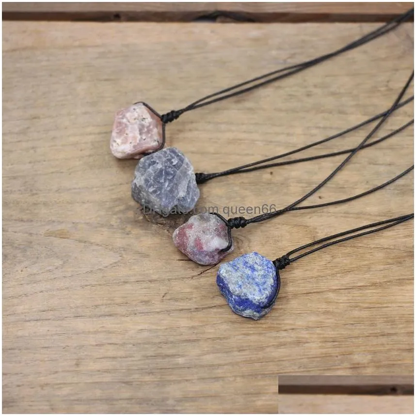 healing reiki raw stone mineral pendants necklace natural crystal fluorite rose quartzs tourmaline agates apatite women men jewelry