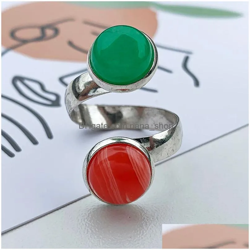 10mm bohemian jewelry natural stone healing crystal ring for women charm birthday party rings adjustable