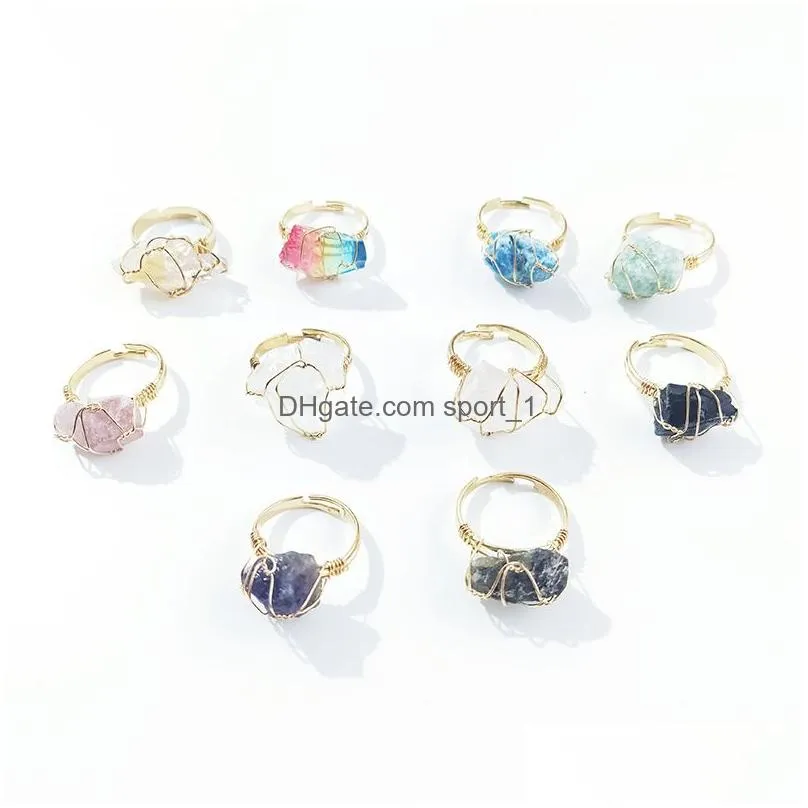 fashion crystal stone ring handmade gold wire wrap bohemian jewelry gift rings for women birthday party rings adjustable