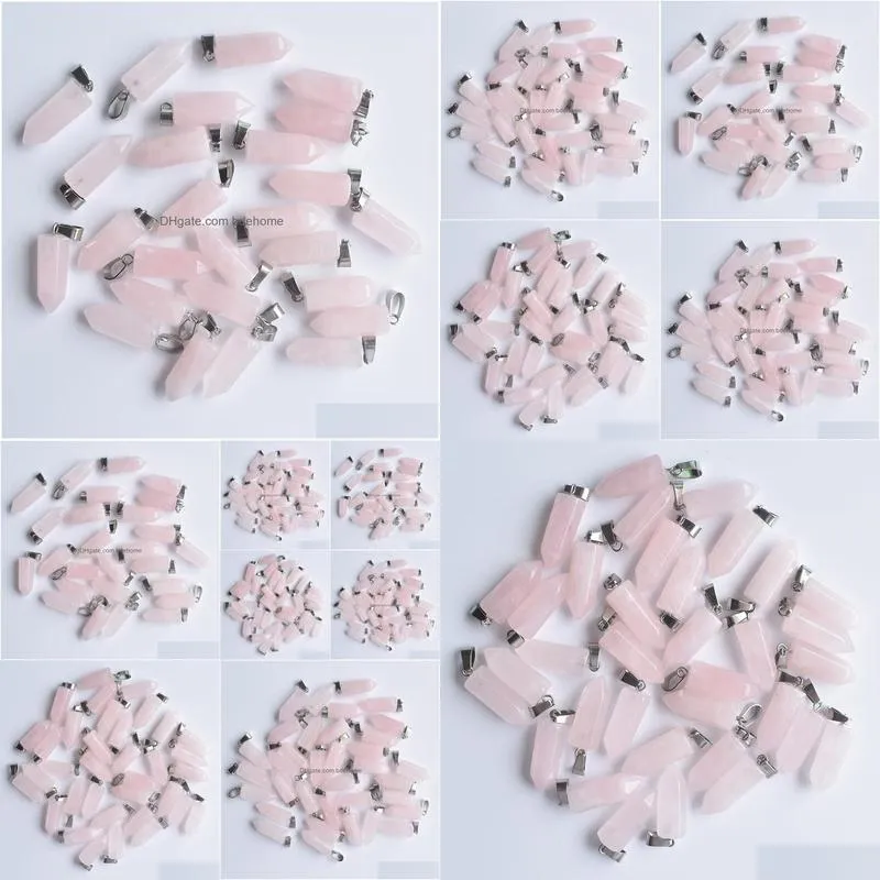 rose quartz hexagonal pillar natural stone charms chakra healing pendant diy necklace earrings jewelry making