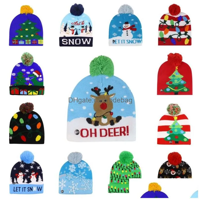 led light christmas hat winter warm beanie sweater knitted year xmas luminous flashing crochet hats