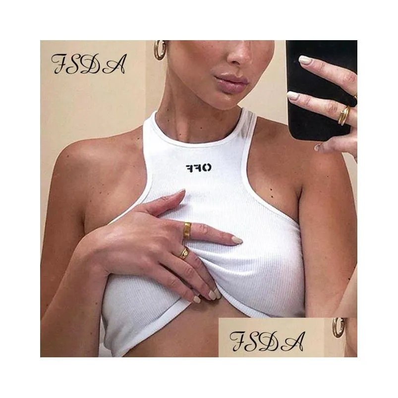 fsda summer 2020 white women crop top embroidery y off shoulder black tank top casual sleeveless backless top shirts