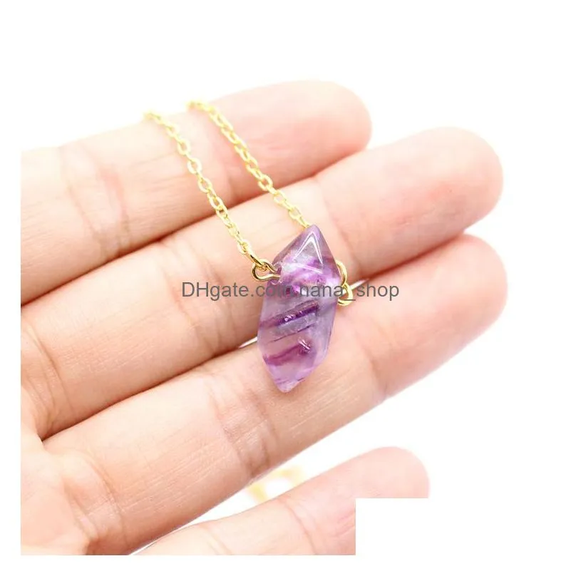 natural crystal pendant gold fluorite hexagonal column necklac mineral healing stone for men women jewelry gift