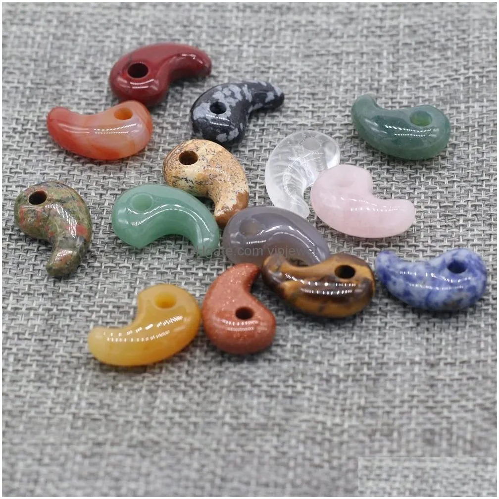 comma shape natural stone charms agates crystal turquoises jades opal stones pendant for jewelry making necklace bracelet 15x22mm