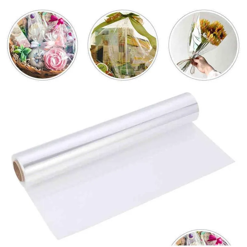 80x3000cm transparent waterproof cellophane wrap wrapper roll basket packing film bouquet for diy gifts baskets flowers crafts h1231