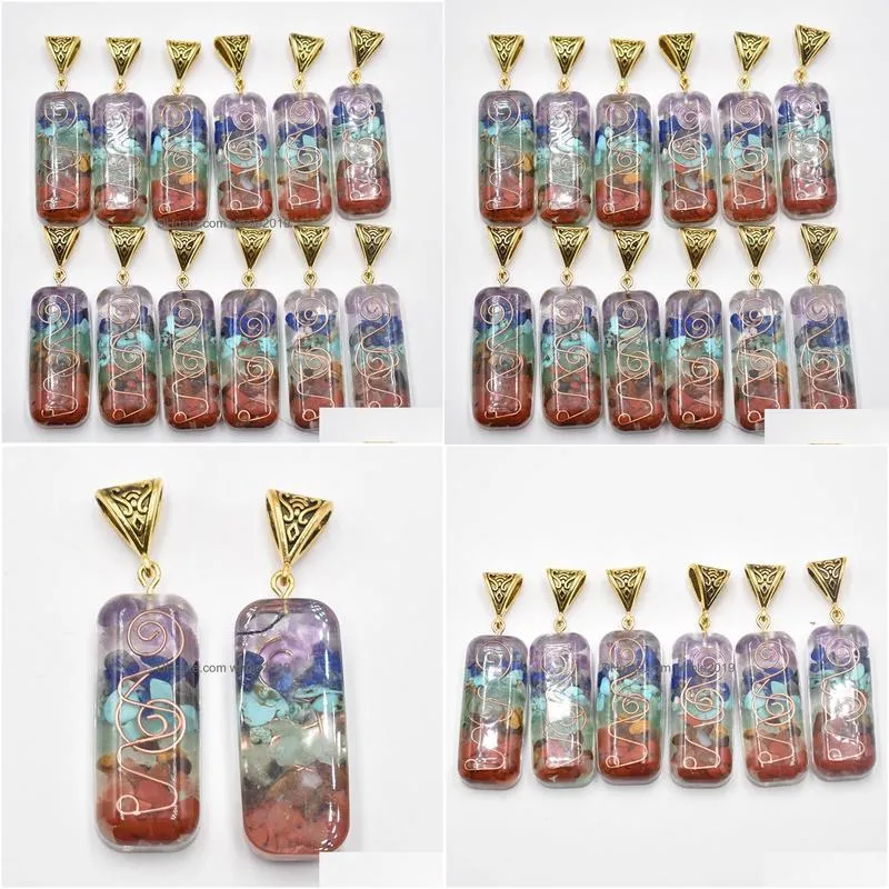 retro natural healing 7 colors chakra stone charms amethysts lapis lazuli pillar pendant wholesale for necklace jewelry making acc