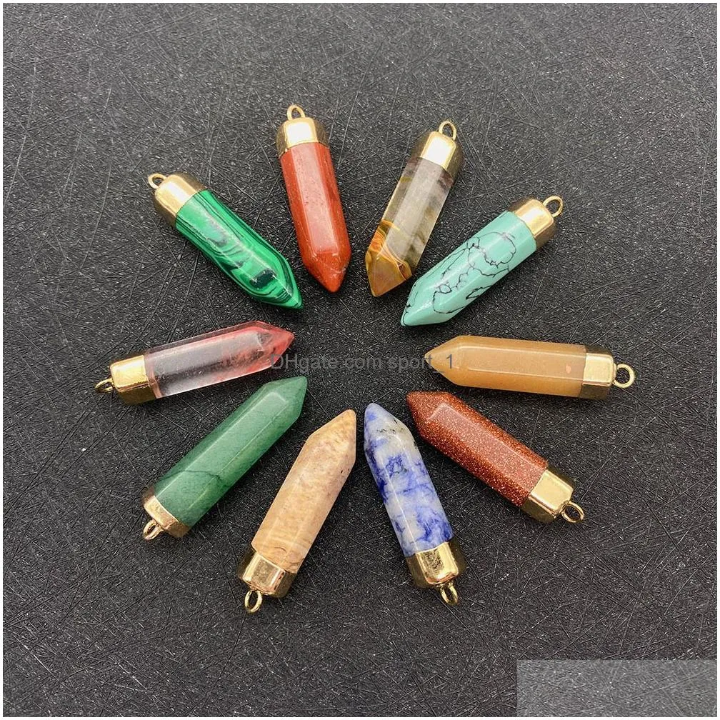 colorful crystal stone hexagon cone charms pendant for jewelry making chakra reiki healing green aventurine pendants wholesale