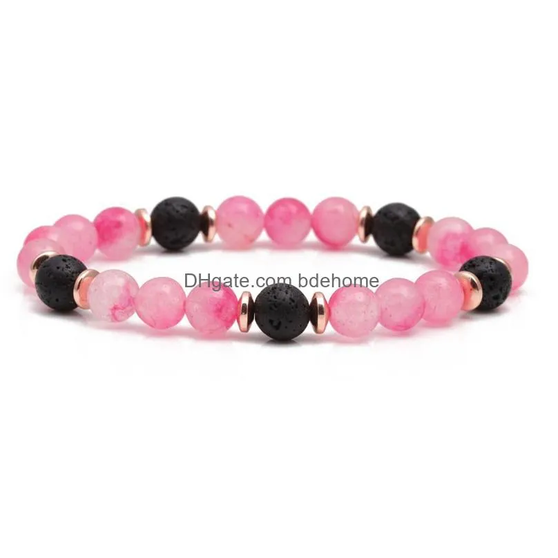 rose quartz stone pink opal glass beads strand bracelet for women girl jewelry