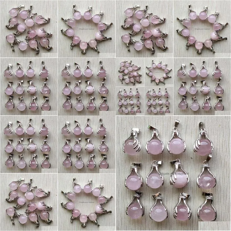 hand hold natural rose quartz stone charm beads pendants for jewelry making