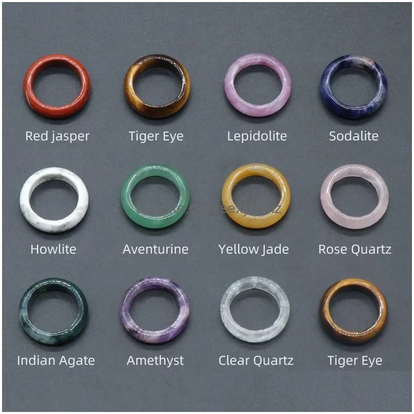 size mix 6mm band stone rings rose crystal rose quartz agate amethyst topaz sodalite kallaite tigers eye women wedding finger ring