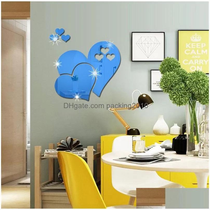 acrylic mirror wall stickers 3d creative heart shape mirror wall stickers diy room decorative decal heart mirrors