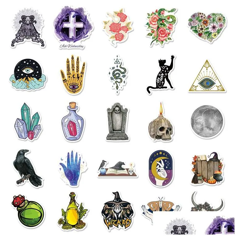 50pcs magic witch black magic sticker pack for diy laptop skateboard motorcycle decals