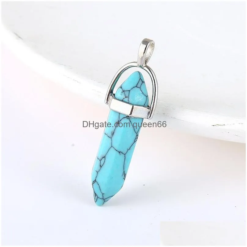 synthetic turquoise stone charms hexagonal prism bullet shape pendant craft for diy earrings necklace jewelry making acc