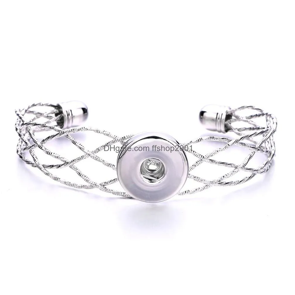 colorful silver color 18mm snap button charms cuff bracelet bangle for women supplier wholesale