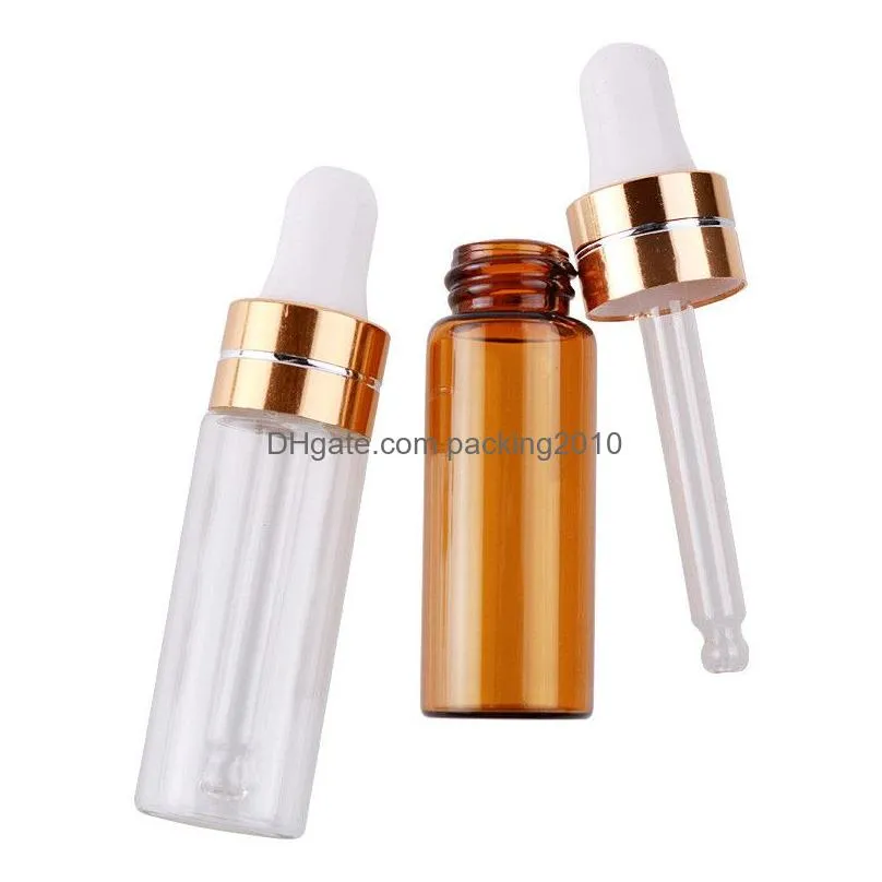 3ml 5ml transparent brown glass plastic dropper bottle portable  oil glass perfume sample test bottle