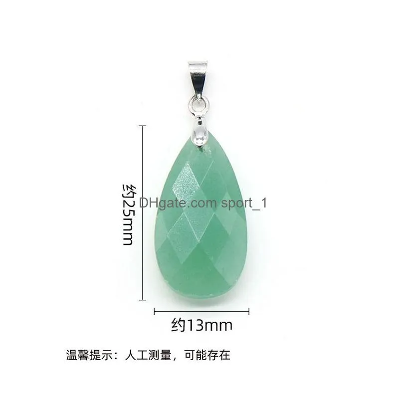 fashion waterdrop shaped rose quartz powder pink green amethyst crystal pendant stainless steel chain necklace women jewelry