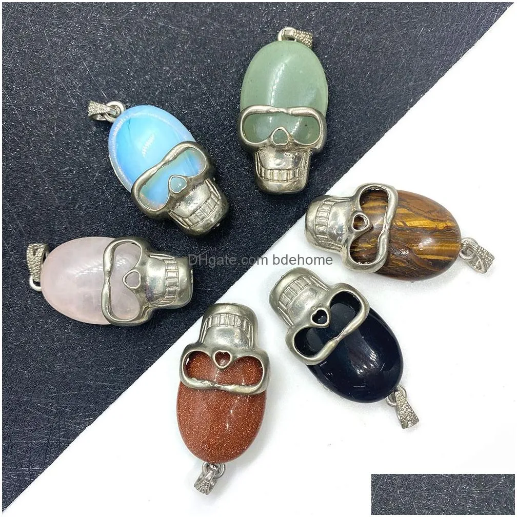 skeleton natural crystal stones skull charms round tiger eye black onyx rose quartz stone ball charm beads pendants for jewelry making