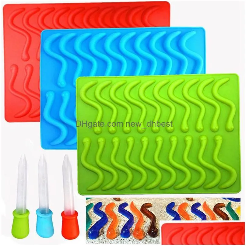 20 hole gummy snake worms mold silicone chocolate sugar candy jelly molds ice tube tray mold baking cake tools