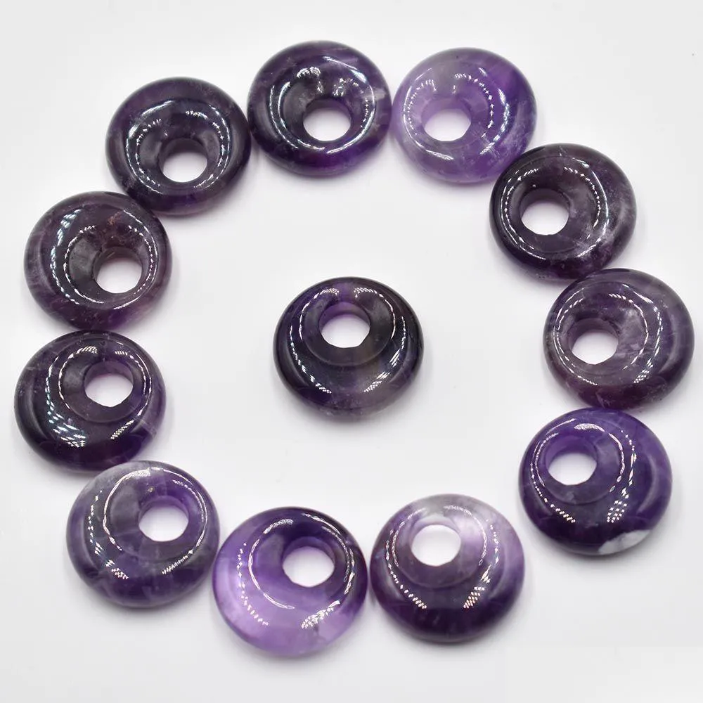 18mm natural stone amethyst crystals gogo donut charms pendants beads for jewelry making wholesale