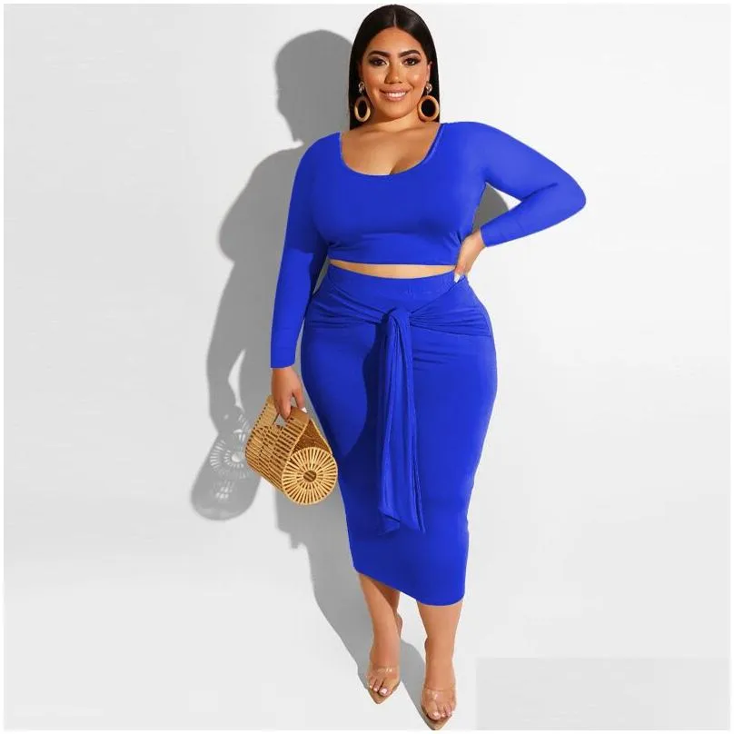 5xl plus size two piece dress women casual solid long sleeved top and maxi skirt set 2pcs outfits ship
