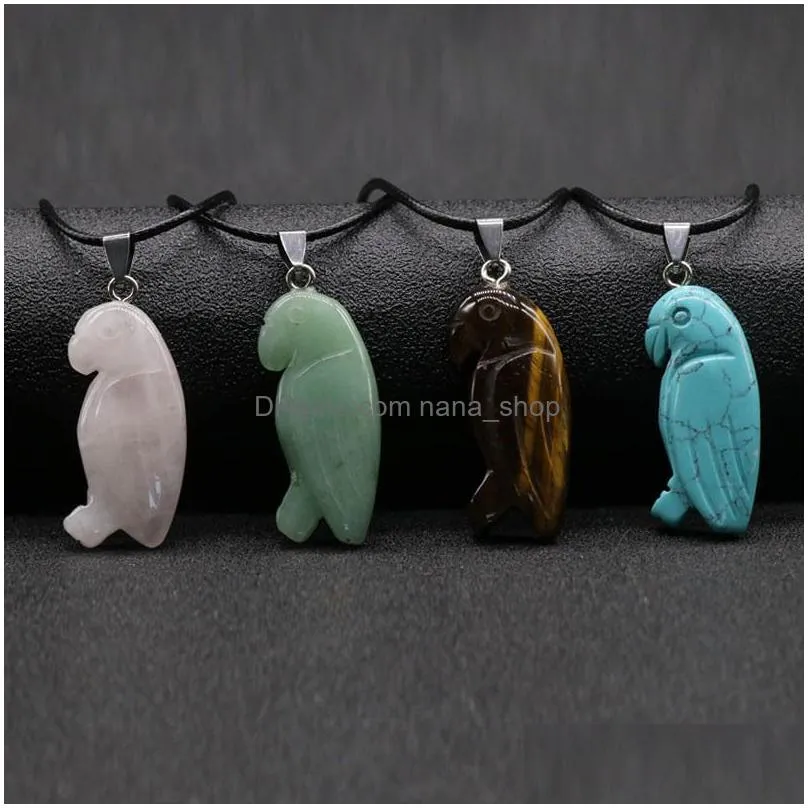 natural crystal semi-precious stone bird shape pendant necklace rose lots quartz healing crystals rope chain collar for women fashion