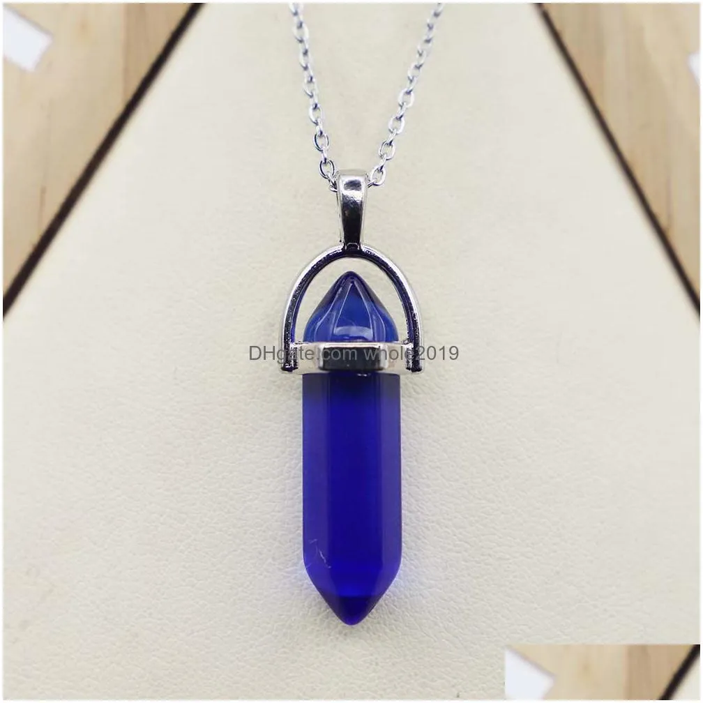 rainbow glass hexagonal column point pendant black cord necklace cylindrical charms minerals healing crystal jewelry