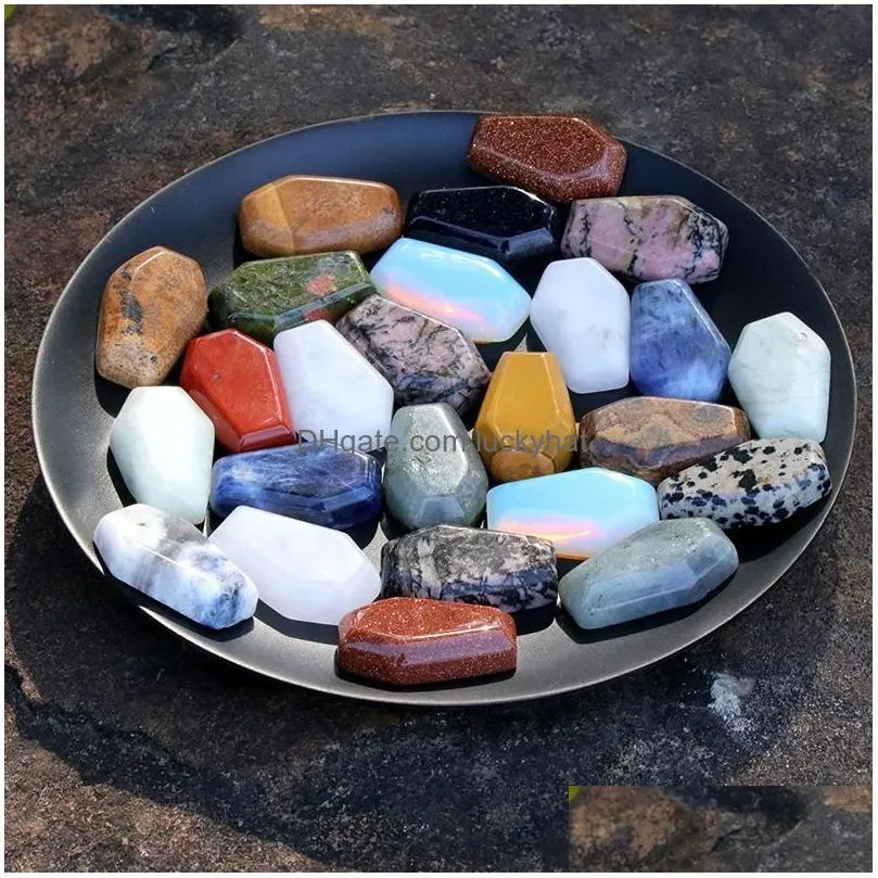 mini natural crystal stone ornaments coffin shape reiki healing chakra quartz mineral tumbled gemstones hand piece home lucky decoration accessories