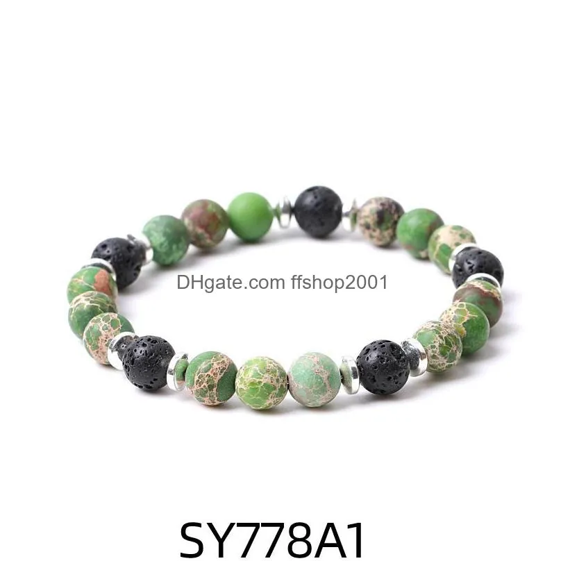 8mm matte green imperial stone beads hematite lava stone strand bracelets for women men yoga buddha energy jewelry