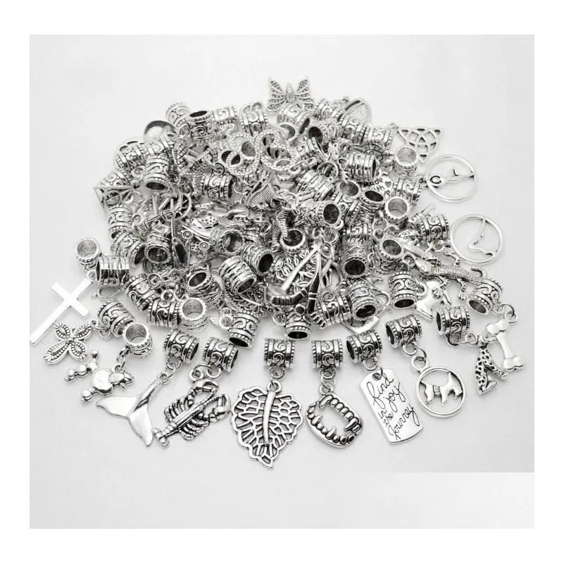 100pcs/lot alloymixed vintage charms pendant big hole beads fit pandora charms bracelets necklace diy jewelry making
