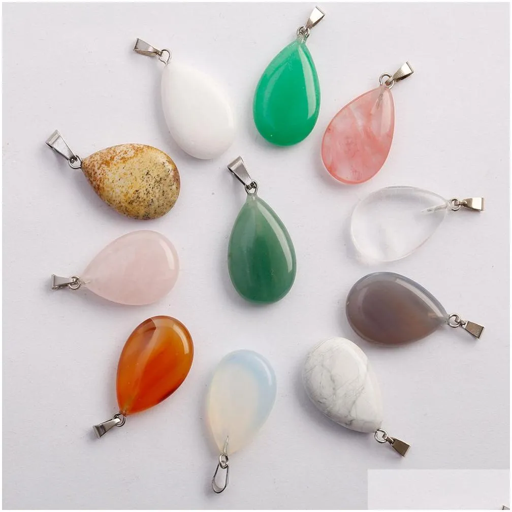 wholesale fashion natural stone pear-shaped flat drop chakra crystal pendants 16x24mm for jewelry making necklace ladies gifts