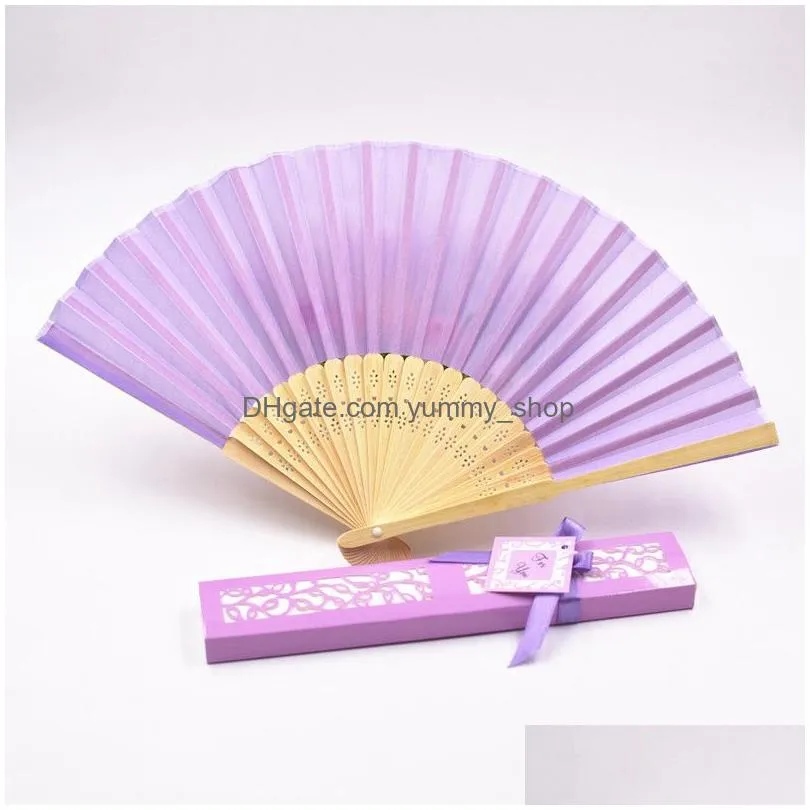 personalized luxurious silk fold hand fan customized engraved logo folding fans with gift box party favors wedding gifts