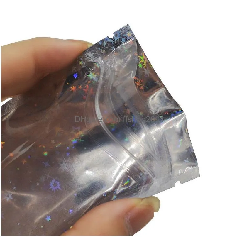 star laser food package bag resealable smell proof bags foil pouch bag flat mylar bag holographic color with glitter star