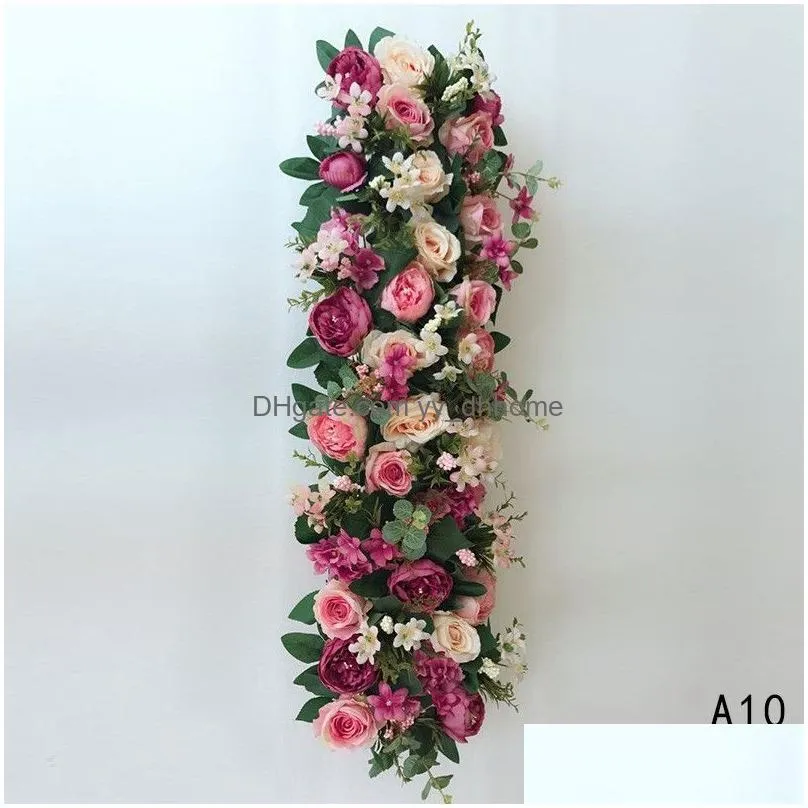 artificial arch flower row 100cm length diy silk peonies roses simulation flowers rows wedding centerpiece decorative backdrop