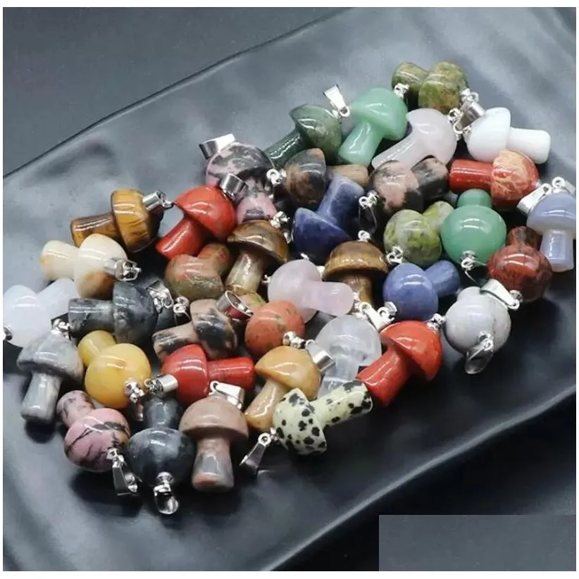 2cm natural stone mushroom shape charms quartz crystal pendant necklace rose quartz tiger eye diy jewelry making necklaces earrings accessories mki