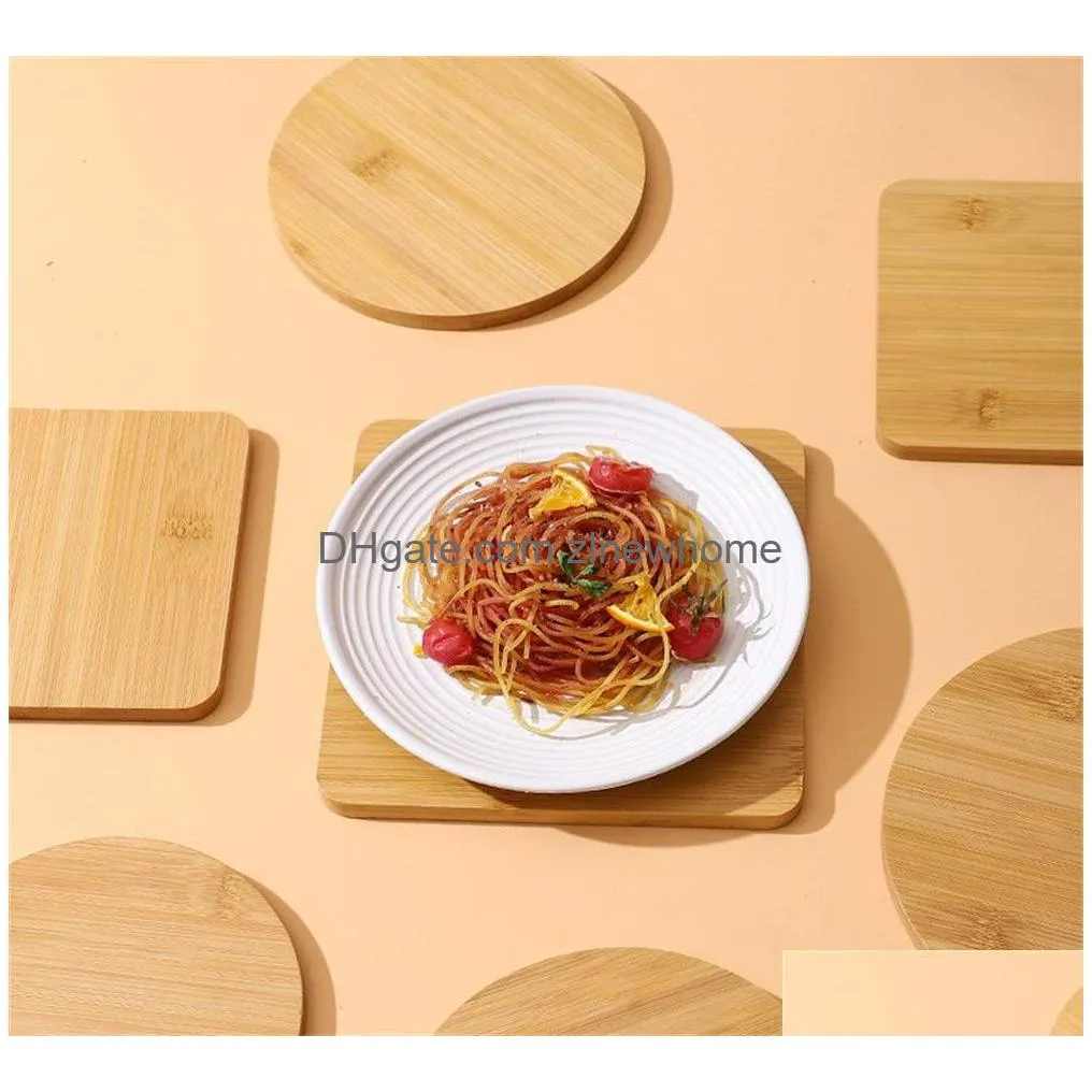 wholesale bamboo pads square round blank 6.6 inches coasters cup pot mats natural handmade rustic decorative for drink kitchen tables living room office home