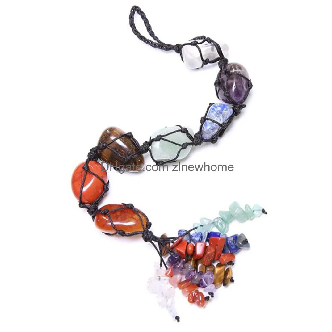 wholesale crystal window car hanging ornaments 7 chakra home decoration feng shui ornament yoga meditation stones christmas