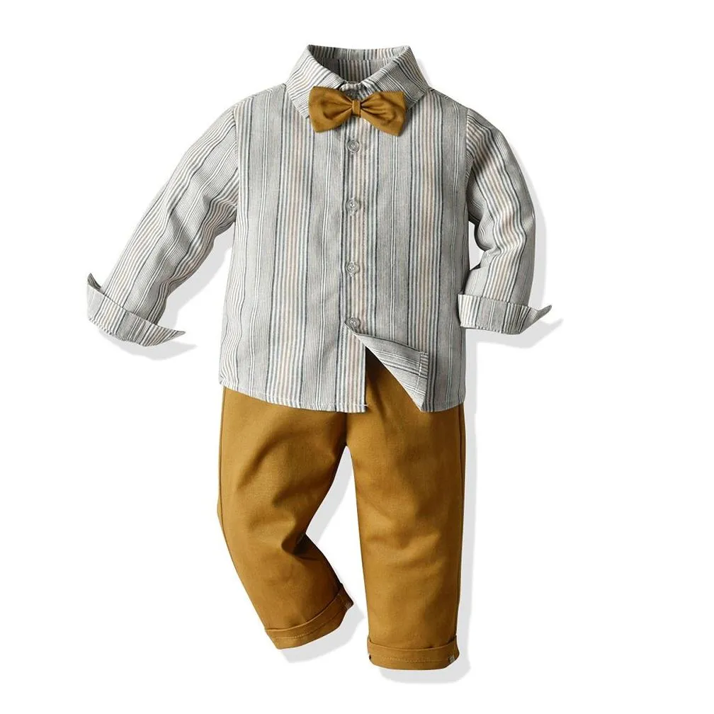 kid boy gentleman clothing sets bow tie striped shirt pants party wedding handsome for boys clothes