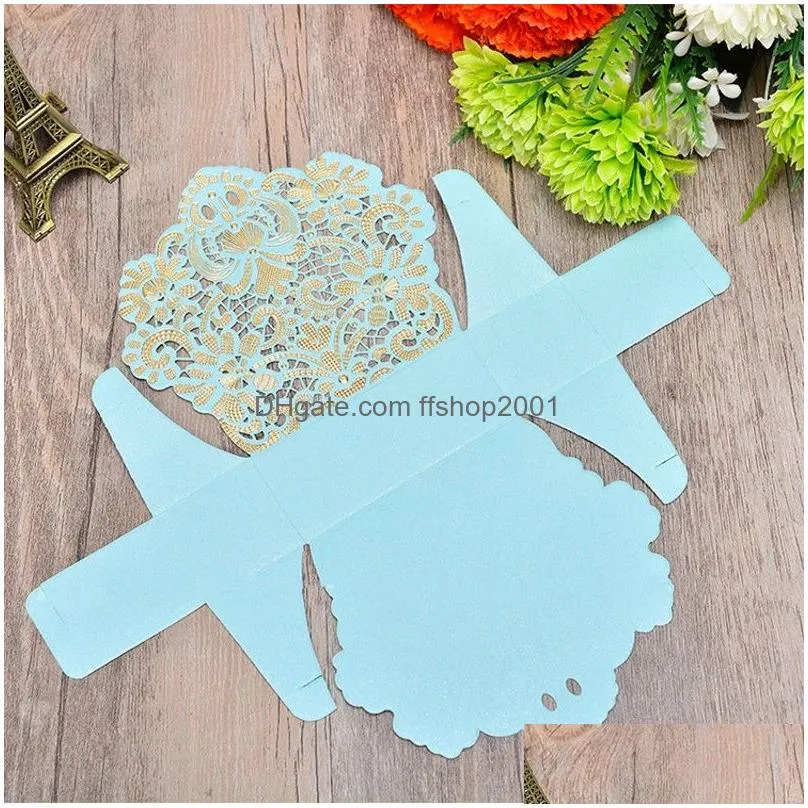 100pcs multi color laser cut hollow candy bags with ribbon wedding party favors gift boxes wedding valentine candy bag