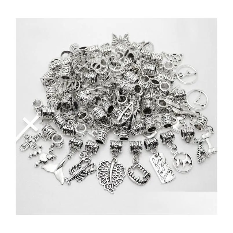 100pcs/lot alloymixed vintage charms pendant big hole beads fit pandora charms bracelets necklace diy jewelry making