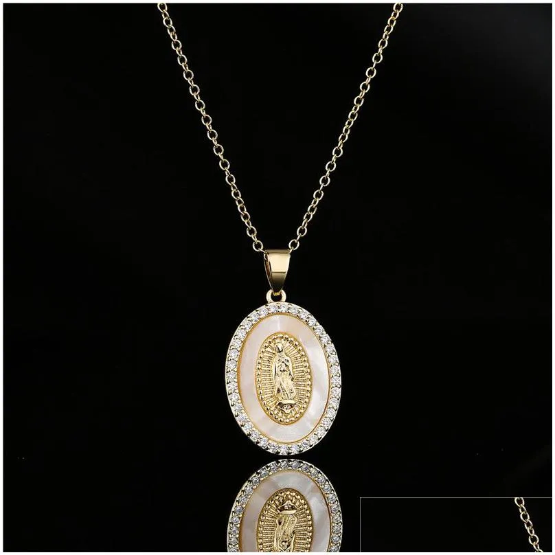 pendant necklaces white virgin mary for women gold chains necklace crystal peace zircon catholic jewelry virgen de guadalupe