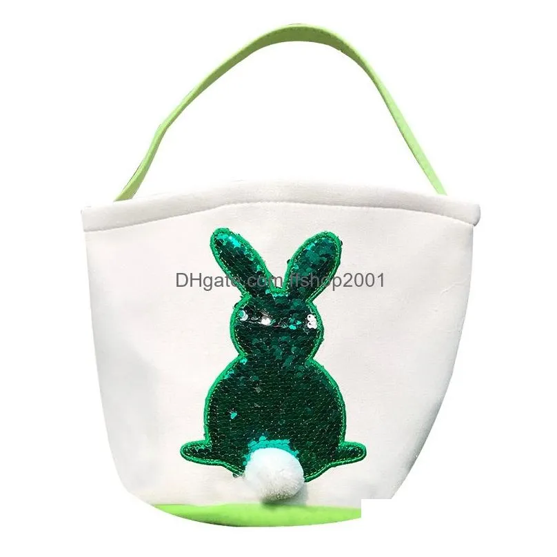sequin easter bunny baskets spring party rabbit handbags canvas candy egg storage bag kids hunt eggs event gifts