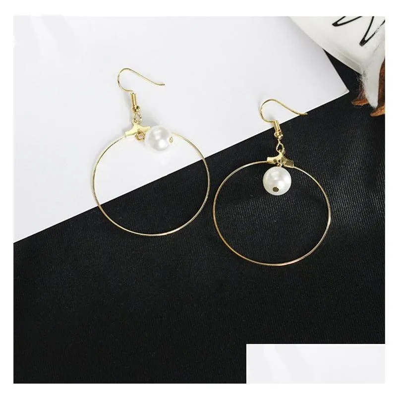 big round circle pearl earring fashion golden fish ear hook antique dangle chandelier women pendant earrings party jewelry gift for